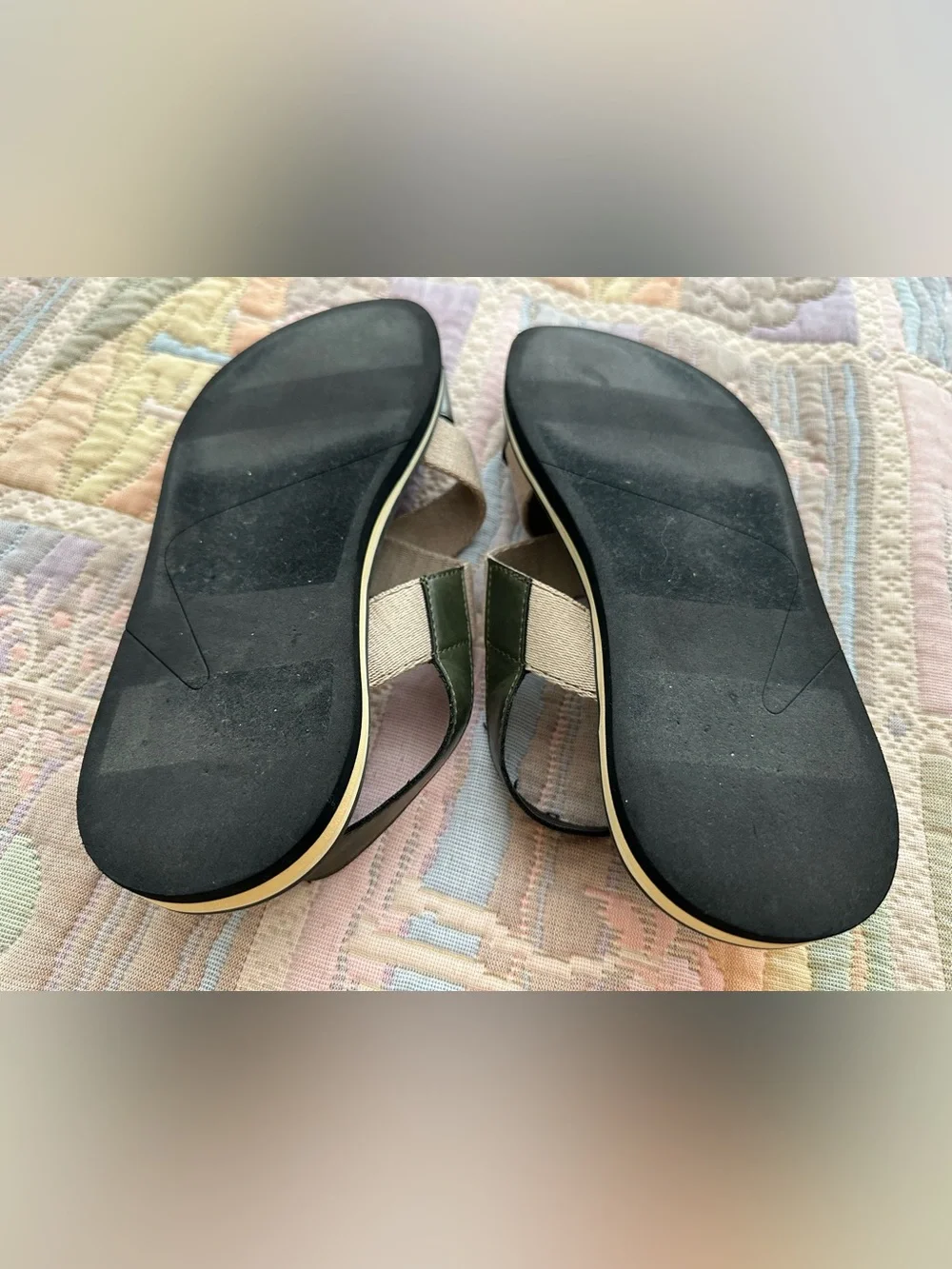 Bar III Olive Green and Tan Strappy Flat Sandals